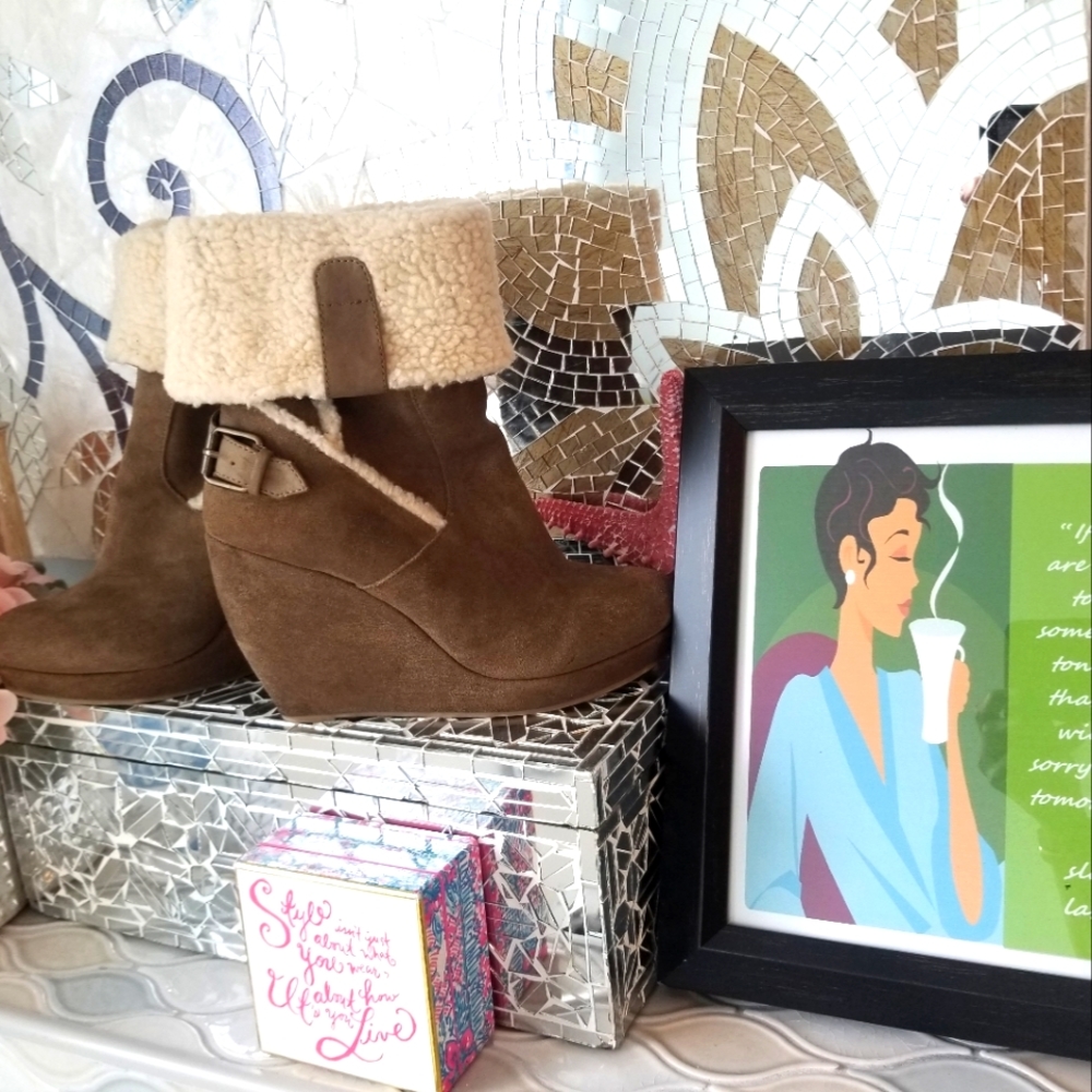 Nine West Suede Wedge Heel Bootie